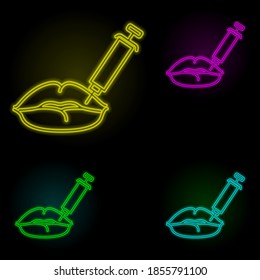 Lip augmentation injection neon color set icon. Simple thin line, outline vector of anti age icons for ui and ux, website or mobile application
