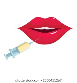 Lip augmentation procedure injecting filler into plump red lips, enhancing beauty and volume