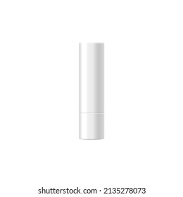 Lip balm closed stick packaging mockup template, realistic vector illustration isolated on white background. Lip balm or lipstick plastic tube container.