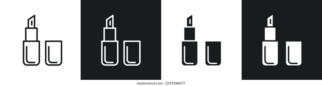 Lip balm icon collection in black and white filled and stroke line style.