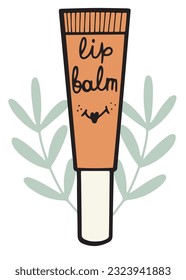 Lip balm or scrub little tube, hand drawn vector illustration in outline design, isolated on white background