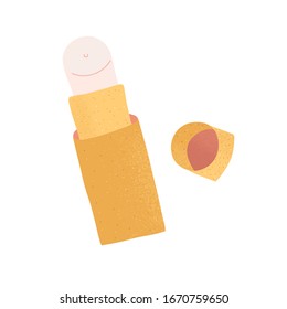 Lip balm in stick in natural packaging, skin care moisturizer, natual cosmetics, isolated hand drawn vector illustration