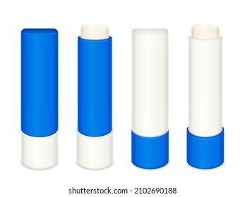 Lip balm stick set on a white background. Vector illustration.