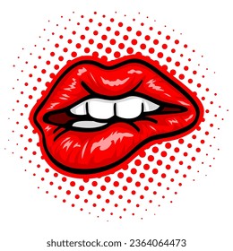 Lip Biting Lips Pop Art Vector Illustration