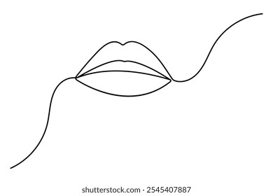 Lip continuous one line art simple with outline vector illustration