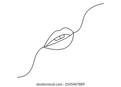 Lip continuous one line art simple with outline vector illustration