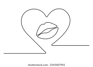 Lip continuous one line art simple with outline vector illustration