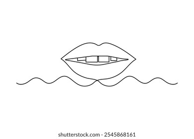 
Lip continuous one line drawing and valentine day simple isolated outline vector