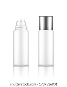 Lip, eye roller bottle with cream, serum, or essential oil for lifting, facial care and wrinkle prevent. Blank cosmetic product container mockup. Packaging design. 3d realistic vector illustration