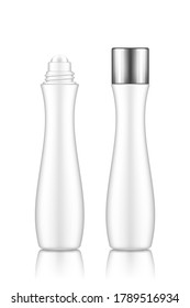 Lip, eye roller bottle with cream, serum, or essential oil for lifting, anti-age care and wrinkle prevent. Blank cosmetic product container mockup. Packaging design. 3d realistic vector illustration