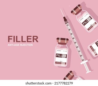 Lip filler beauty concept illustration. Lip augmentation syringe with filler. 