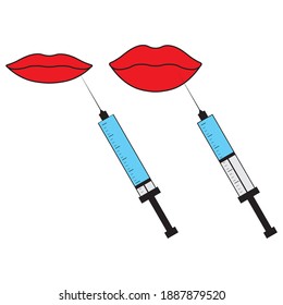Lip filler injection, before and after, vector illustration.