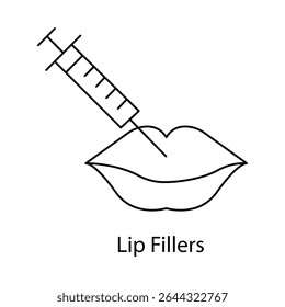 Lip Fillers Syringe Representing Enhanced Lip Volume and Definition icon with editable stroke.