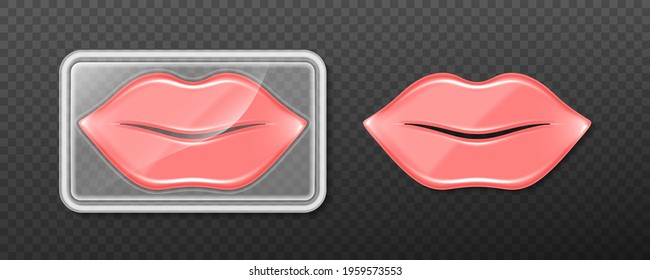 Lip gel patch, cosmetics beauty product for facial care and spa treatment in package, moisturizing collagen cosmetic lifting for women cosmetic procedures and hygiene, Realistic 3d vector illustration