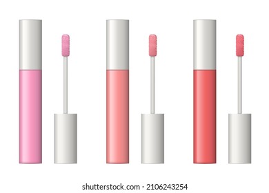 Lip gloss collection on white background, vector illustration