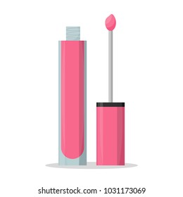 Lip gloss. Cosmetics. Makeup. Female. Fashion. Appearance. Print. Flat style. For your design. 