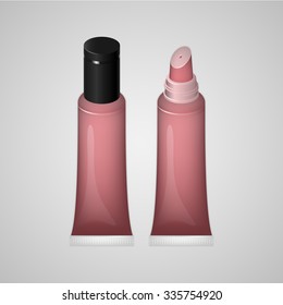 Lip Gloss And Cover. Vector Illustration.