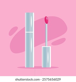 Lip gloss. Lip cream on a pink background. Lipstick in a fashionable shade for your design. Vector illustration