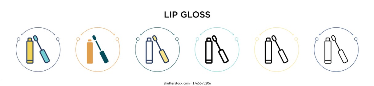 Lip gloss icon in filled, thin line, outline and stroke style. Vector illustration of two colored and black lip gloss vector icons designs can be used for mobile, ui, web