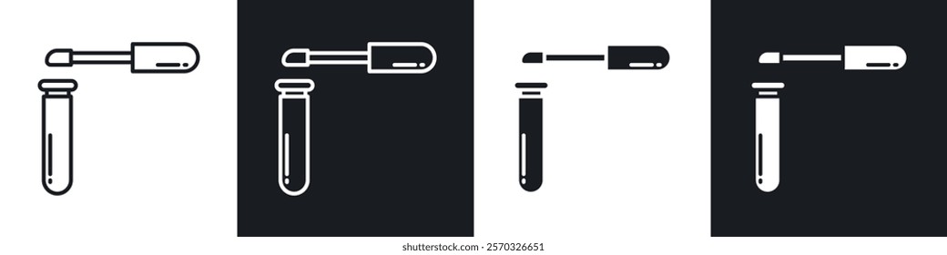Lip gloss icons vectors set in black. line and flat versions