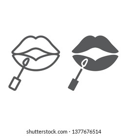 Lip gloss line and glyph icon, makeup and cosmetic, painting lips sign, vector graphics, a linear pattern on a white background, eps 10.