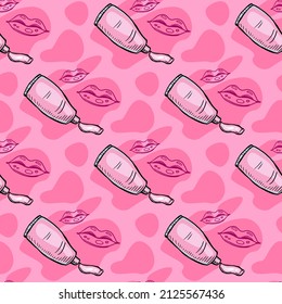 lip gloss and lips vector seamless pattern