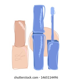 Lip gloss and nail polish for make up. Flat icon. Vector illustration on white background.