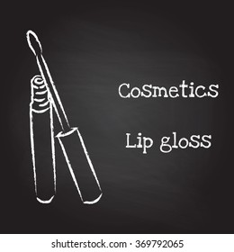 Lip gloss painted with chalk on blackboard. Vector illustration EPS10