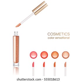 Lip Gloss Realistic Set With Cosmetics Symbols Isolated Vector Illustration