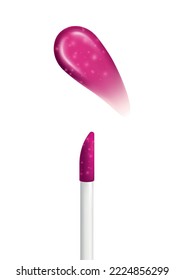 Lip gloss smears color realistic composition with nail applicator swatch glitter and matte isolated icon vector illustration