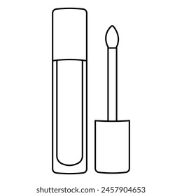 Plantilla de tubo de brillo labial. Botella transparente de plástico de crema de labios con tapa negra aislada sobre fondo blanco. 