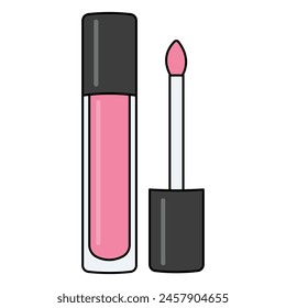 Lip gloss tube template. Lip cream plastic transparent bottle with black cap isolated on white background. 