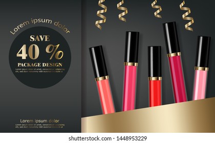 Lip gloss Vector realistic. Premium cosmetics sale. colorful collection set