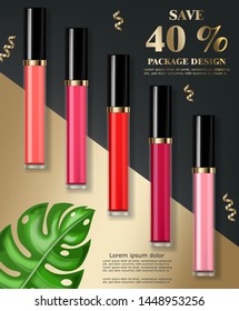 Lip gloss Vector realistic. Premium cosmetics sale. colorful collection set