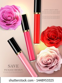 Lip gloss Vector realistic. Premium cosmetics sale. colorful collection set