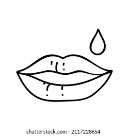 Icono de hidratación labial ilustración vectorial en blanco y negro. Curso de contorno modificable.
