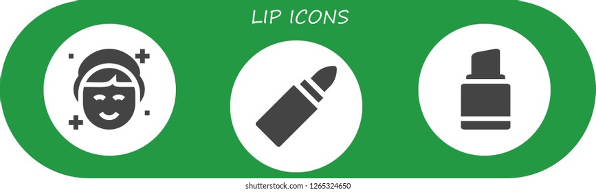  lip icon set. 3 filled lip icons. Simple modern icons about  - Makeup, Lipstick