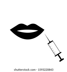 Lip Icon With A Syringe. Injection On The Lips. Vector.