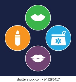 Lip icons set. set of 4 lip filled icons such as lipstick, lips, make up bag