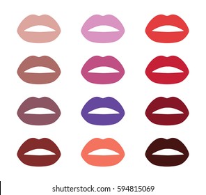 Lip icons set. Vector lips set. Lipstick and lips palette set vector. 