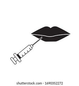 Lip injection, aesthetic procedure vector icon, syringe and mouth, lips icon