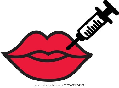 Lippeninjektion Symbol Vektordesign im trendigen Stil Lippenvergrößerung. Injektion von Lippenfüllstoff. Vektorsymbol einzeln auf weißem Hintergrund.
