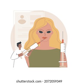 Lip injections abstract concept vector illustration. Filler cosmetic procedure, plump lips method, hyaluronic acid, improve appearance, facial plastic injection, botulinum toxin abstract metaphor.