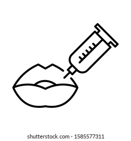 Lip injections and hyaluronic acid filler with syringe linear icon