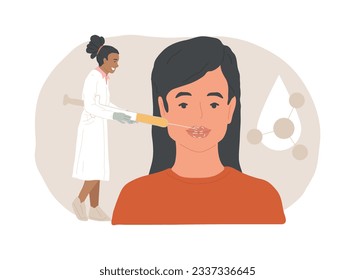 Lip-Injektionen einzeln auf Vektorgrafik. Filler-Kosmetik-Verfahren, Plump-lips-Methode, Hyaluronsäure, Verbesserung des Aussehens, Gesichtspflege-Plastik-Injektion, Botulinumtoxin-Vektorkonzept.