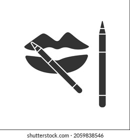  Lip liner glyph icon. Cosmetic applied to the outline of lips. Lipstick. Makeup concept. Filled flat sign. Isolated silhouette vector illustration