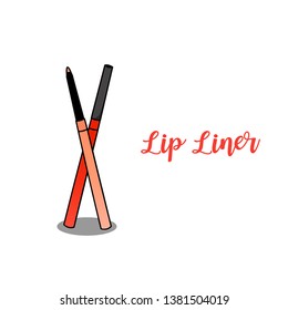 Lip Liner, Lip pencil in packaging opened and closed, Two colors, Cartoon design in front view
