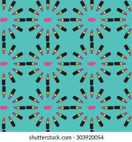 Lip and lipstick seamless pattern