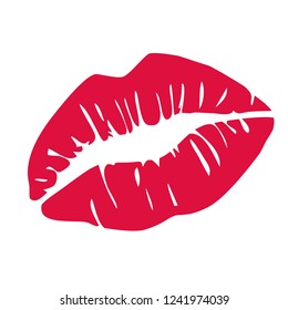 Lip Logo. Print Lipstick. Kiss Label. Sexy Lips. Ledi Smile. Makeup Sample Vector  Illustration