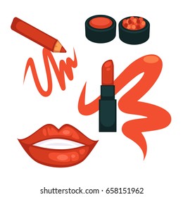 Lip make up colorful poster with cosmetic tools